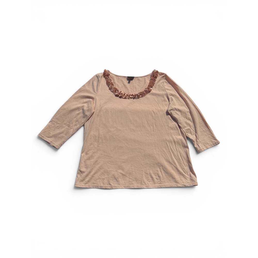 Talbots Collection Womens XL Blush Pink Pima Cotton Ruffle Neck 3/4 Sleeve Top
